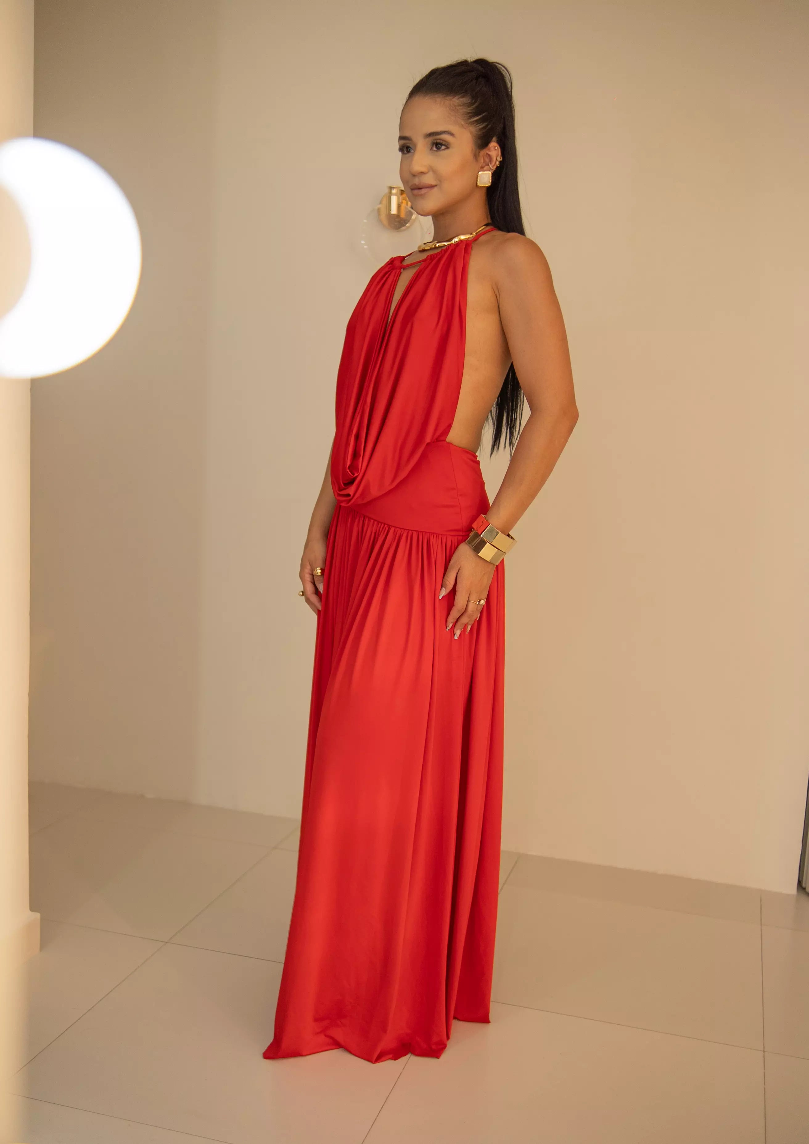 Vestido Longo Scarlet Decote Vazado